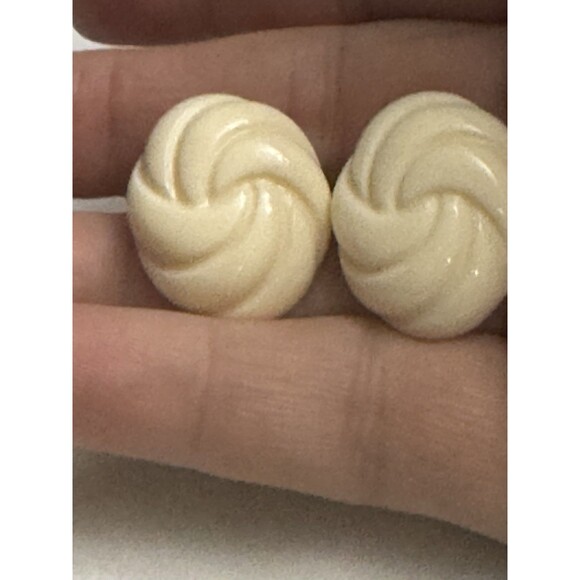Vintage Celluloid Earrings Ivory White Studs and Clip Ons Set - Picture 4 of 7